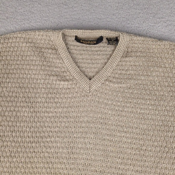 Vintage Bachrach Sweater Mens Large Brown Beige Cosby Style V-Neck Made In Italy - Picture 2 of 14